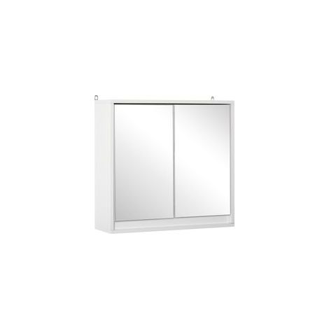 Badezimmer-Wandspiegelschrank mit 2 Ablagen, Maße: 48 x 14 x 45 cm (L x B x H), weiße MDF-Spanplatte
