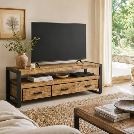 Meuble TV bois métal à double plateau KARGO (1/5)