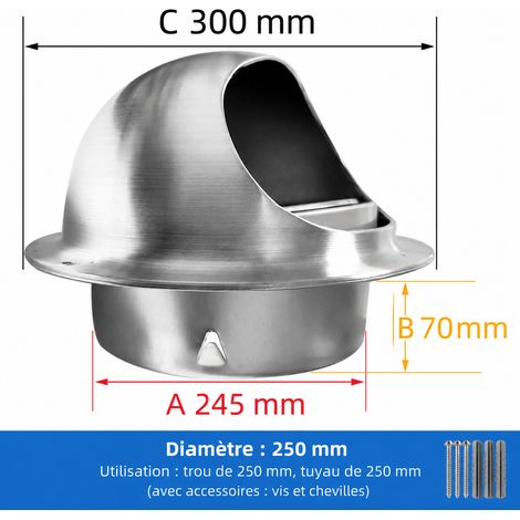 Chapeau de ventilation mural extérieur inox 201 avec clapet anti-retour Ø 250 mm 201 φ250mm 1 kg – Livraison gratuite