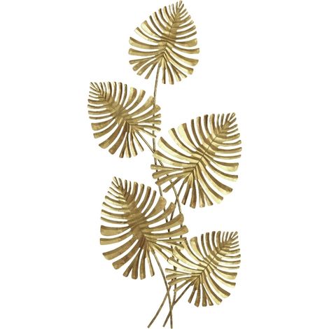 Decoración de pared metálica con hojas, acabado pintado dorado, set de 5 (1/5)