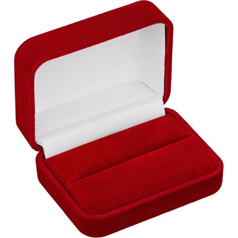 Elegante cofanetto portagioie da sposa in velluto rosso per fedi nuziali.