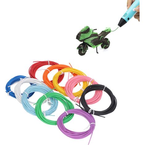 Filament de stylo 3D PLA, 10 couleurs, stylo 3D et stylo d'impression 3D, 5m pour PACKGOUT, MYNT3D, DeWang, stylo 3D et stylo d'impression 3D (1/5)