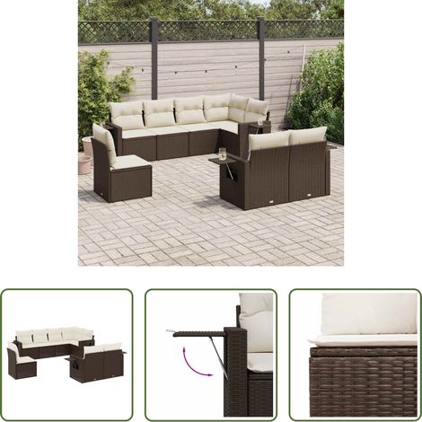 Gartensessel - 8-tlg. Garten-Sofagarnitur mit Kissen Braun Poly Rattan (1/5)
