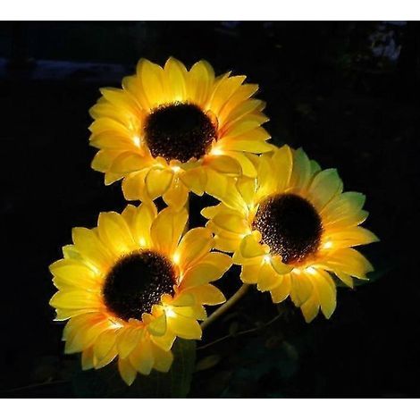 Lampes solaires tournesol d'extérieur, lot de 3 tournesols, étanches, pour jardin, allée, cour, terrasse, etc. (1/5)