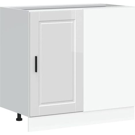 Meuble bas de cuisine Porto en bois d'ingénierie, blanc brillant (1/5)