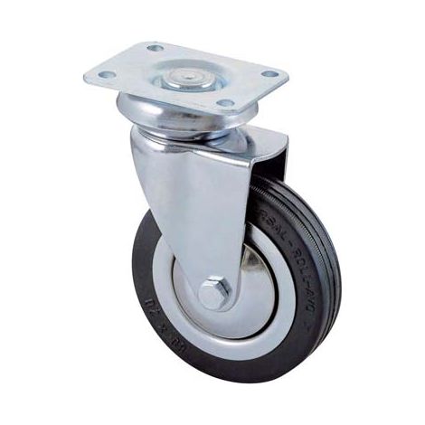 RUOTA A FORCELLA GIREVOLE 155 AVO  A/CROMATO/GOMMA NERA D.MM  80X20 P.MM 64X50