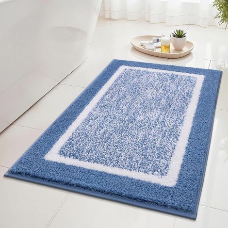 Alfombrilla de baño suave, alfombrilla de microfibra mullida para baño, alfombrilla de ducha antideslizante, absorbente y de secado rápido, lavable a máquina, azul, 50 x 80 cm (1/5)