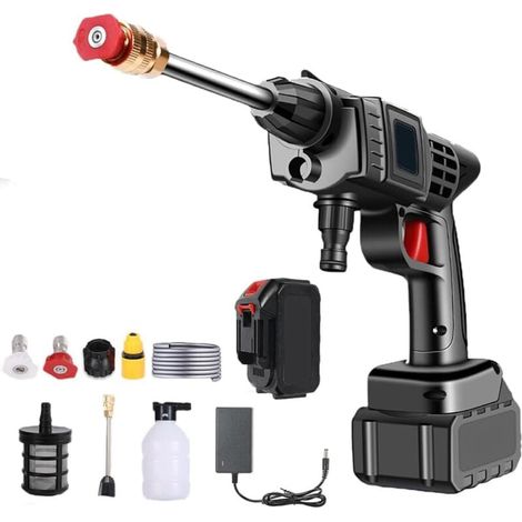 Hochdruckreiniger, 21V tragbarer Akku-Hochdruckreiniger mit 5m Schlauch, intelligenter Druckregulierung, lange Lebensdauer, für Auto, Terrasse, Fenster, Rasen, Haustiere (1/4)