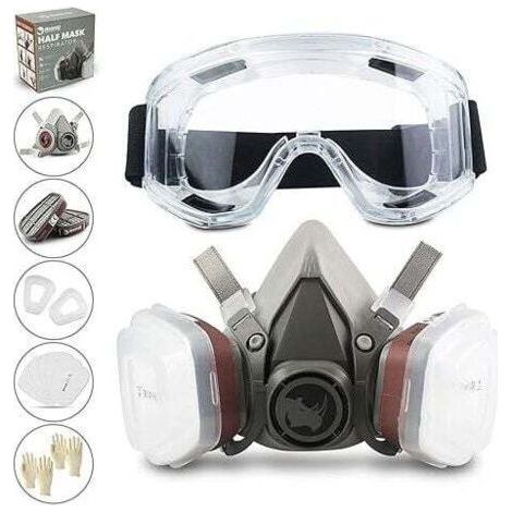 Reusable half-mask respirator 6200 – Silicone respiratory protection – Anti-fog goggles – 95% filters for painting and welding (1/5)