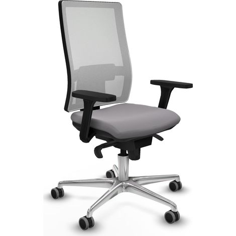 Horna sincro malla blanca similpiel gris brazos 3D base aluminio ruedas 65mm engomadas (1/5)