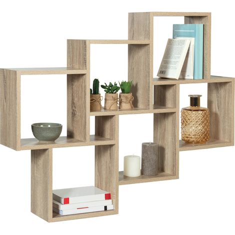 Idmarket – Étagère murale double position – Bois façon hêtre – Dimensions 98x16x83 cm – Fixation discrète – Compartiments carrés 26,5x26,5 cm et 11x11 cm