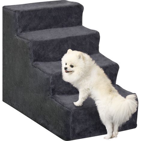 Scala per animali domestici a 4 gradini con copertura rimovibile e lavabile per letto e divano, 60 x 35 x 44 cm, grigio scuro (1/5)