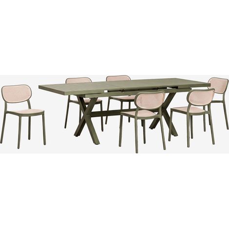 Set da tavolo rettangolare 180-240x90 cm allungabile in alluminio Karena e 6 sedie da giardino impilabili in polipropilene Omara SKLUM             (1/5)