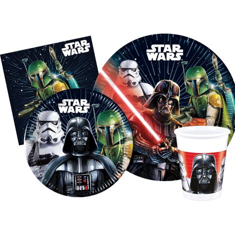 Kit Party Tavola Star Wars Galaxy per 24 persone (112 pezzi: 24 piatti Ø23cm, 24 piatti Ø20cm, 24 bicchieri 200ml, 40 tovaglioli 33x33cm) (1/5)