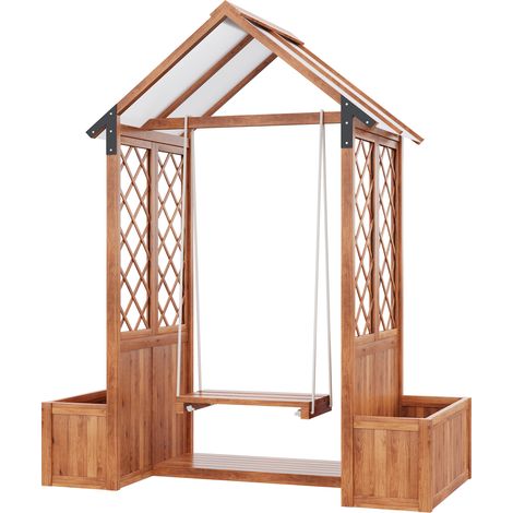 Jardinera de madera de abeto con celosía y techo protector, marrón, 163 x 142 x 70 cm (1/5)