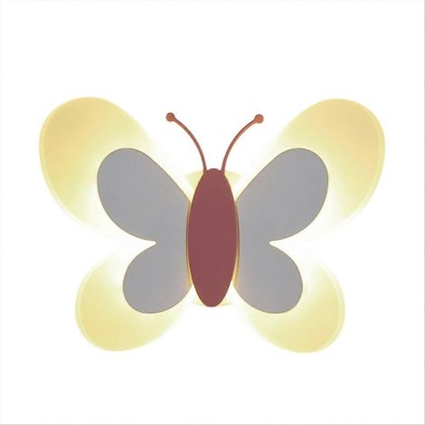 Lampe murale papillon moderne pour chambre d'enfant, ailes blanches et roses (1/5)