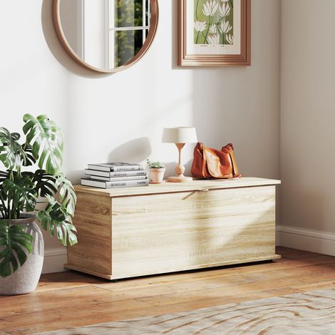 Cassapanca contenitore, panca contenitore con coperchio incernierato e cerniere di sicurezza, 100 x 40 x 40 cm, naturale