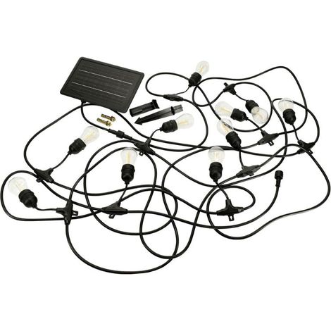 Guirlande Guinguette Solaire LED 10M 10pcs 3W IP65 - Câble Noir - Blanc Chaud 2300K - 3500K - SILAMP (1/2)