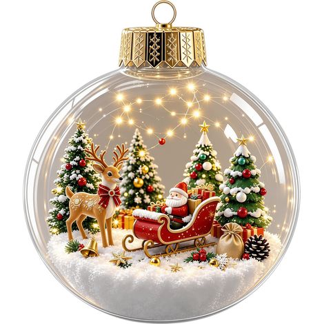 Boule de Noël lumineuse en cristal, décor intérieur de scène enneigée en 3D, décoration de sapin de Noël ronde et transparente, style B avec lumières. (1/3)