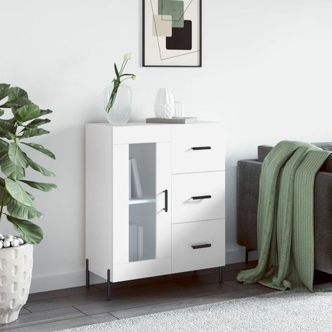 Buffet bas,Buffet Commode industriel blanc 69,5x34x90 cm bois d'ingénierie -QS84428 (1/5)
