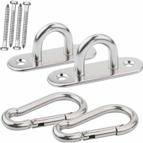 Lourds Crochet De Plafond avec SUS304 Acier Inoxydable U-Type Fixe Hook,2 Vis de Fixation pour Béton Bois Ensembles, Yoga, hamac, Chaise accrochante (1/5)
