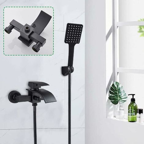 Miscelatore per bagno a cascata neraSuperficie metallicaModello a parete con doccettaInstallazione semplice