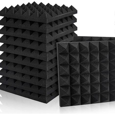 12er-Packung Pyramidenförmige Akustik-Wandpaneele, quadratisch, 30 x 30 x 2,5 cm, Schwarz (1/4)
