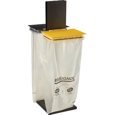 Support sac avec couvercle Rollec sur socle - 2x110l - gris manganèse / jaune colza - RAL 1021 (1/4)