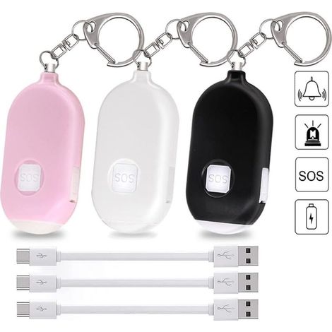 Porte-clés alarme de sécurité personnelle rechargeable - Lot de 3, alarmes de sécurité d'autodéfense de 130 dB pour femmes, enfants et personnes âgées - Protégez la sécurité de votre famille (1/3)