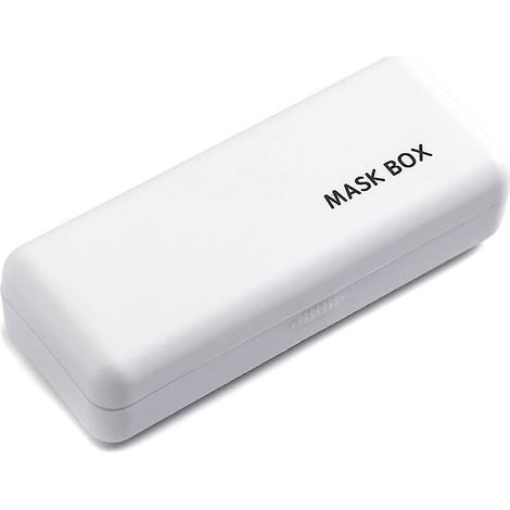 Boîte de rangement blanche portable pour masques jetables.