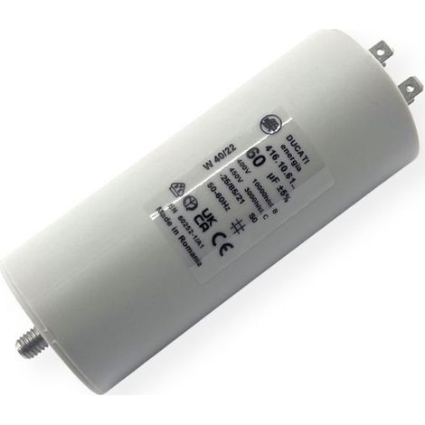 Ducati Energia – Condensateur permanent 60µF à cosses Faston 6,3mm – Ø50x117mm – Homologué VDE EN60252-1 – Pour moteurs électriques 220V (1/3)