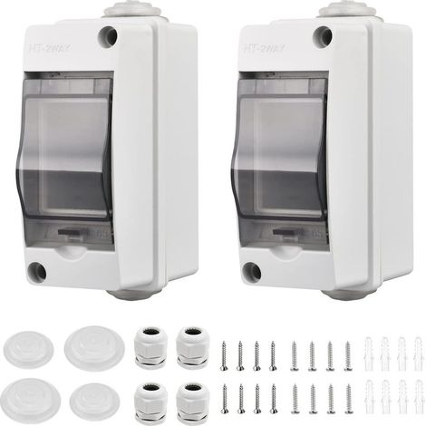 2 Pièces Coffret Electrique Etanche Petit, Coffret Electrique Etanche Exterieur IP65 2 Modules, Avec 2 Connecteurs, pour une Utilisation à l'extérieur, dans les Jardins, Sites Industriels (1/5)