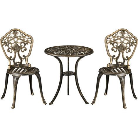 Ensemble bistrot pour jardin en aluminium salon de jardin 3 pièces 2 chaises + table ronde imitation fer forgé (1/5)