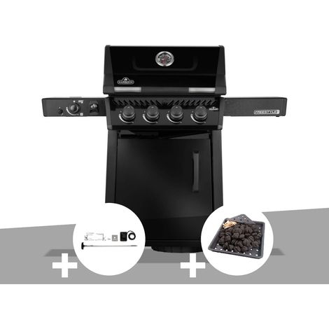 Barbecue gaz Freestyle 425 noir PRO 4 brûleurs + 1 sizzle zone + Rôtissoire + Plateau charbon - Napoléon