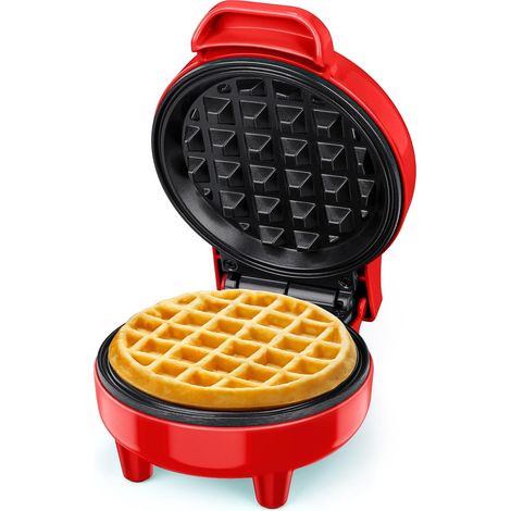 Mini gofrera, máquina para hacer gofres belgas, pequeña gofrera clásica, perfecta para cumpleaños infantiles, celebraciones familiares, Pascua o Navidad, diseño bonito y compacto, 550 vatios, roja (1/5)