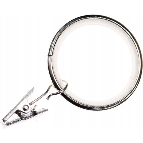 Anneaux silencieux avec clips Fi 37 mm Tringle à rideaux en métal nickelé, lot de 20 (1/5)