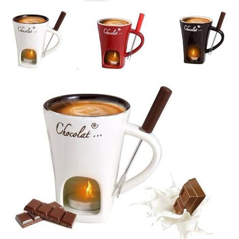 Service à Fondue en Céramique Blanc - Pour Chocolat, Fromage, Beurre, Idéal pour Soirées Festives multicolore MUG (1/5)