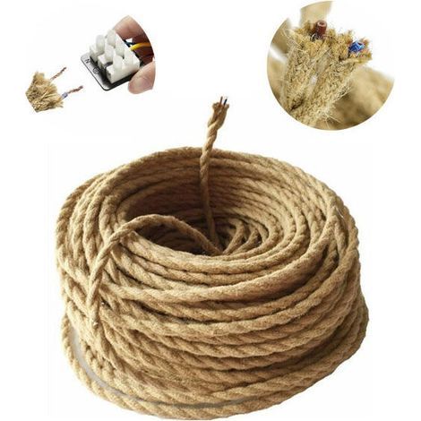 10m Fil électrique Corde, 2 Cœurs Linge de Câble d'éclairage de Corde Vintage Fil de cuivre recouvert Rétro Tressé Industriel Corde pour DIY Pendentif Lampe zhuoxuan (1/4)