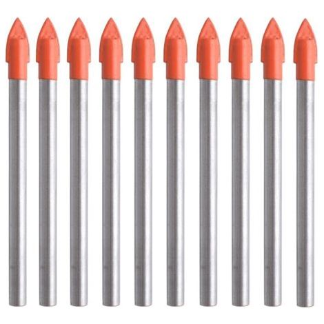 Lot de 10 forets multi-matériaux en carbure cémenté pour verre, plastique, carrelage, béton, brique, mur, bois et brique 6 mm