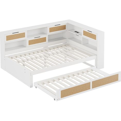 Multifunktions-Schlafsofa 140 x 200 mit Ausziehbett, Stauraum und USB-Anschlüssen, weiß (1/5)