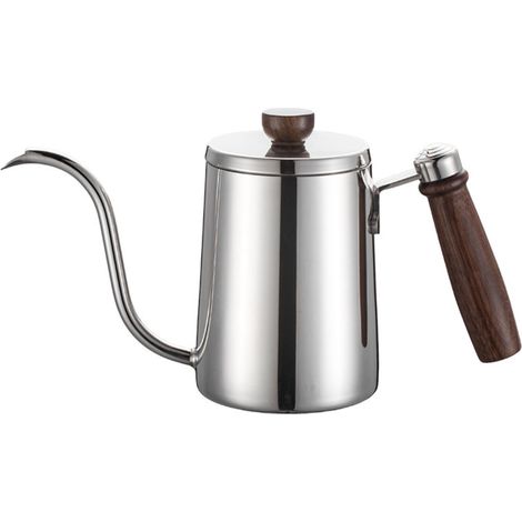 Bouilloire à café manuelle à filtre, poignée en bois, bec verseur en col de cygne, en acier inoxydable 304, pour verser l'eau. (1/5)