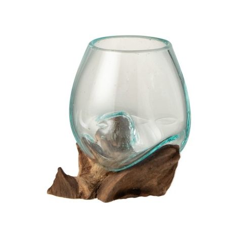 Vase verre et pied bois recyclé Azura H 13 cm (1/2)