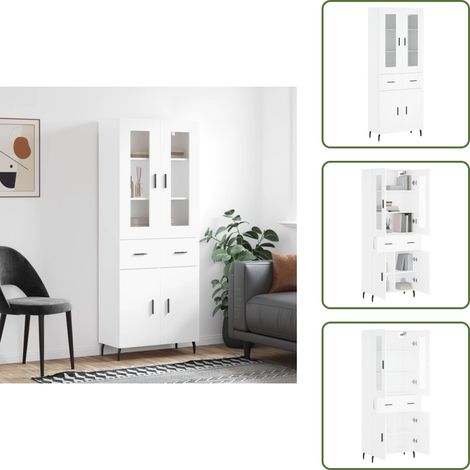 Stauraum - vidaXL Highboard Weiß 69,5x34x180 cm Holzwerkstoff - Wandhalterung (1/5)