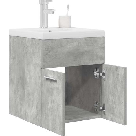 Waschbeckenunterschrank mit Einbaubecken Wasserhahn Betongrau