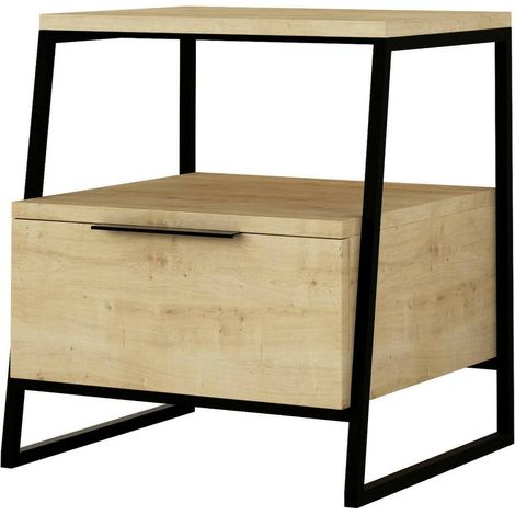 Dmora - Nachttisch Dubhe, Niedrige Kommode, Tisch, Multifunktionaler Nachttisch, 45x40h50 cm, Eiche, mit verstärkter Verpackung