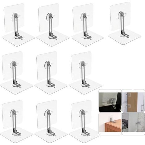 Soportes antivuelco de 10 piezas, No requiere perforación, Adecuado para estanterías de TV y librerías, armarios, aparadores, Transparente (1/5)