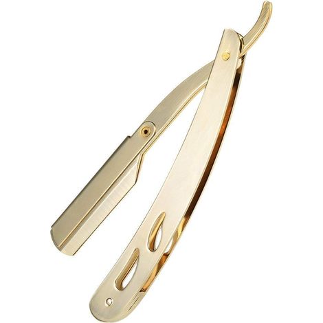 Rasoio a mano libera in acciaio inossidabile, rasoio pieghevole a lama singola, lame sostituibili, adatto a tutte le lame per rasoio a doppio filo (oro) (1/3)