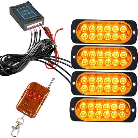 Lot de 4 feux clignotants stroboscopiques avant pour voiture ou camion, jaunes, 12/24 V (1/5)