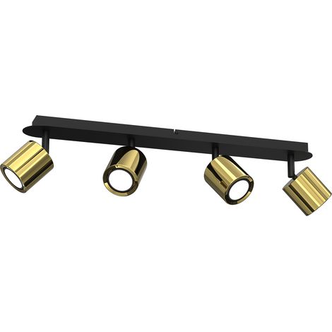 Rampe noire 4 spots orient. laiton GU10 8W Demia Luminex
