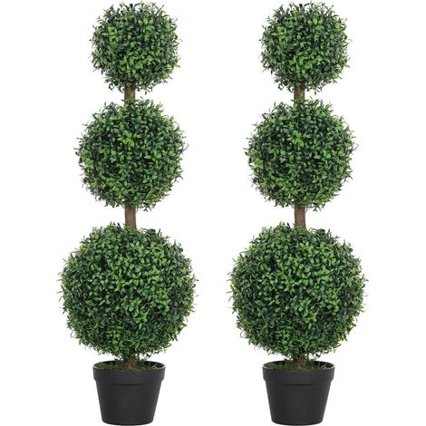 Buis Topiaire Artificiel Lot de 2 AoSenYunZhou 101,6 cm Plante Artificielle à 3 Boules PE Vert Intérieur Extérieur avec Pot (1/5)